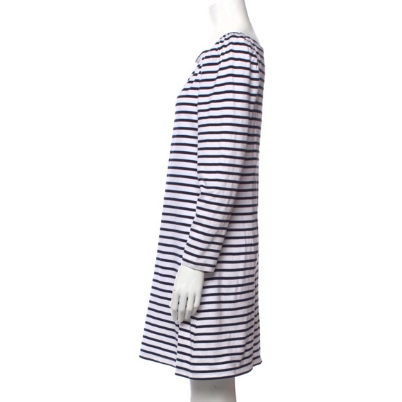 A.L.C. 100% cotton Navy & White Nautical Stipe Bateau Neck 3/4 Sleeve Dress US L - Picture 5 of 9